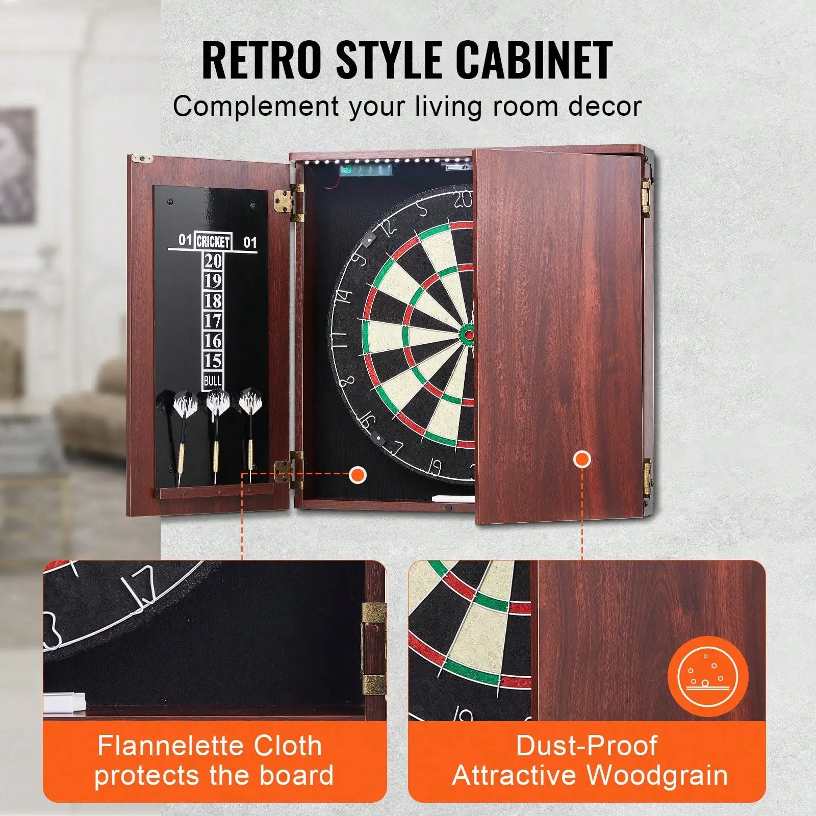 Dartboard And Cabinet Set, Ready-To-Play Bundle Official Size Dartboard Cabinet, Steel Tip Dart Hideaway Cabinet, F - Image 5