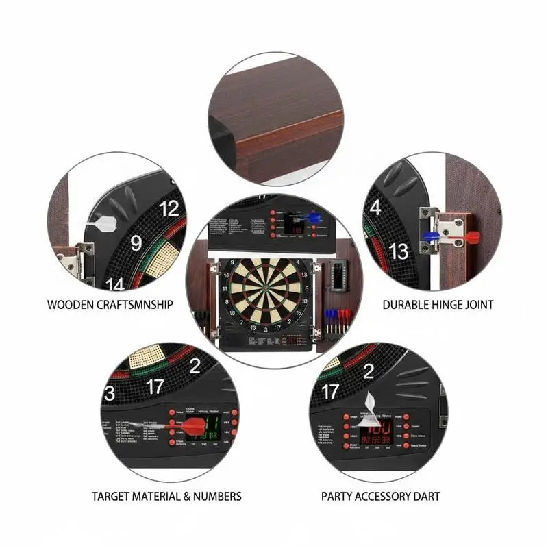 Dartboard and cabinet set Home Dart Board Center, 34.3 cm dartboard, stowable dart cabinet with electronic scoring - Image 6