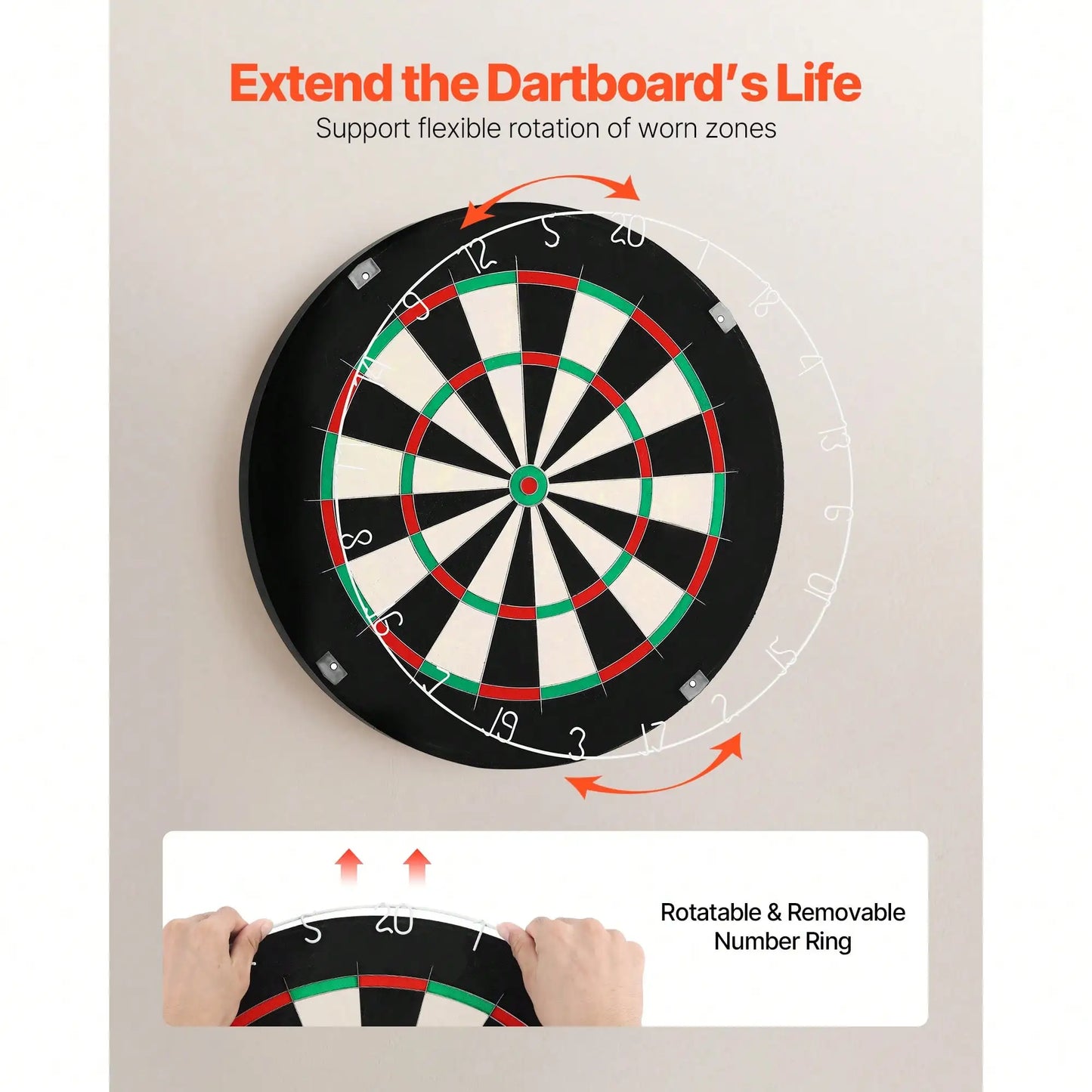 Dart Board, High-Grade Self-Healing Sisal Fiber Dartboard With Staple-Free Bullseye, Blade Wire & Rotating Number R - Image 4