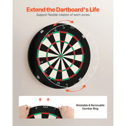 Dart Board, High-Grade Self-Healing Sisal Fiber Dartboard With Staple-Free Bullseye, Blade Wire & Rotating Number R - Image 4
