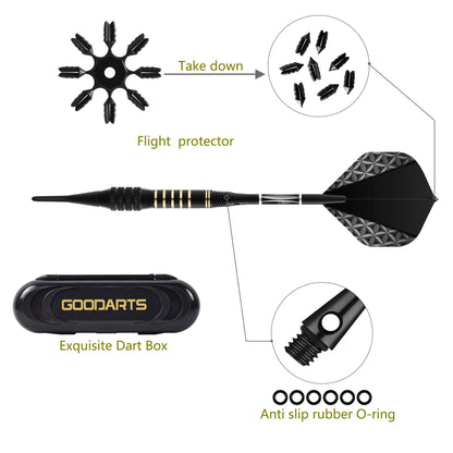 TRALOW Professional Soft Tip Darts Set 18 Grams with 6 Dart shaft 6 rubber ring,Gift Storage Box,For Competition/Of - Image 2
