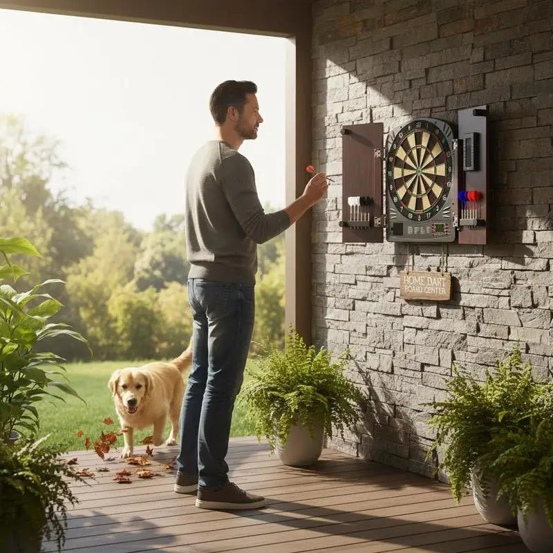 Dartboard and cabinet set Home Dart Board Center, 34.3 cm dartboard, stowable dart cabinet with electronic scoring - Image 2