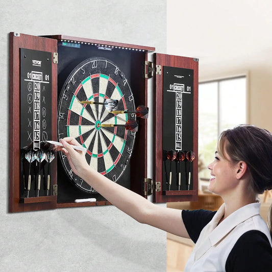 Dartboard And Cabinet Set, Ready-To-Play Bundle Official Size Dartboard Cabinet, Steel Tip Dart Hideaway Cabinet, F - Image 1