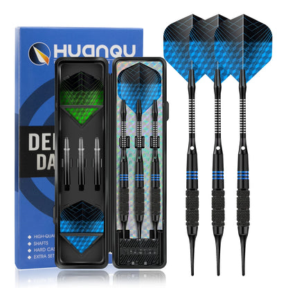 Huanqu Professional 16g Iron Dart Set, Safe Soft-Tipped Darts, Comes with Blue and Green Dart Wings, Includes Extra - Image 1