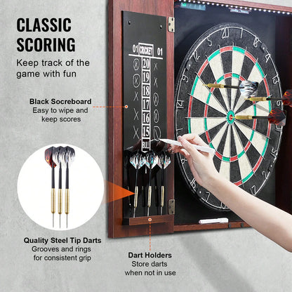 Dartboard And Cabinet Set, Ready-To-Play Bundle Official Size Dartboard Cabinet, Steel Tip Dart Hideaway Cabinet, F - Image 4