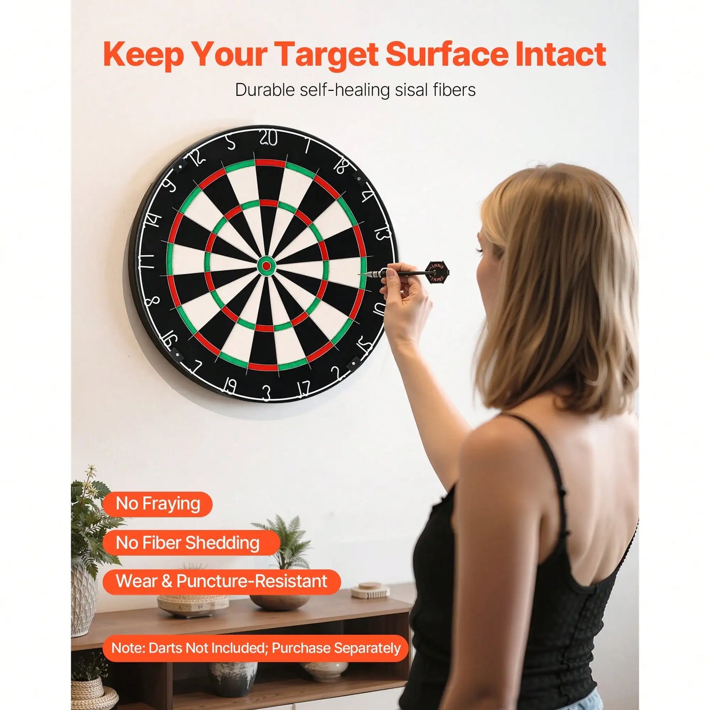 Dart Board, High-Grade Self-Healing Sisal Fiber Dartboard With Staple-Free Bullseye, Blade Wire & Rotating Number R - Image 5