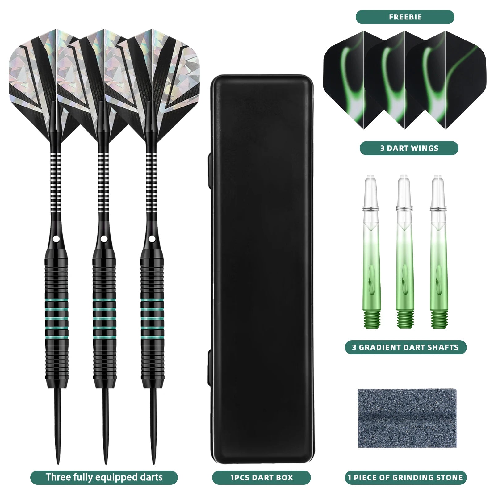 Huanqu 23g Professional Three-Piece Dart Set Includes Extra Dart Shafts, Dart Flights, and Sharpening Stone. Comple - Image 2