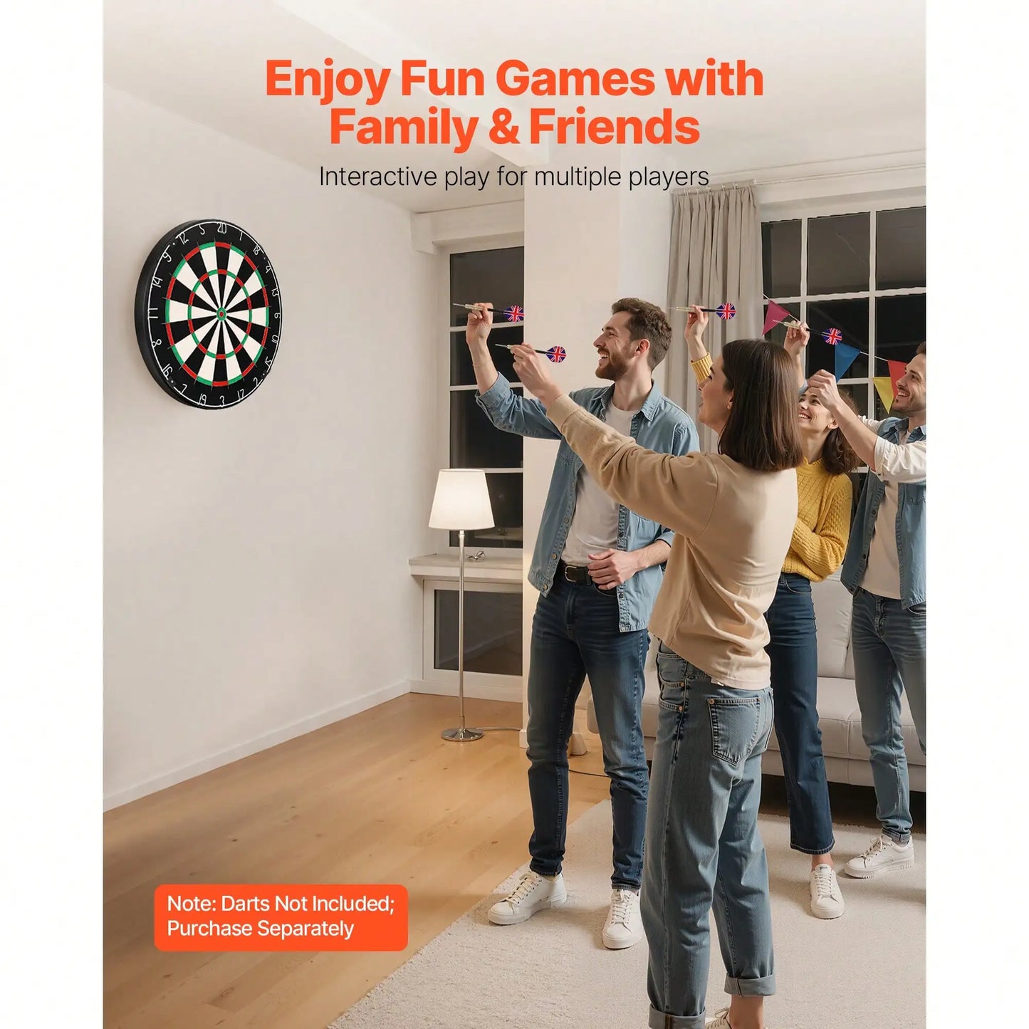 Dart Board, High-Grade Self-Healing Sisal Fiber Dartboard With Staple-Free Bullseye, Blade Wire & Rotating Number R - Image 2