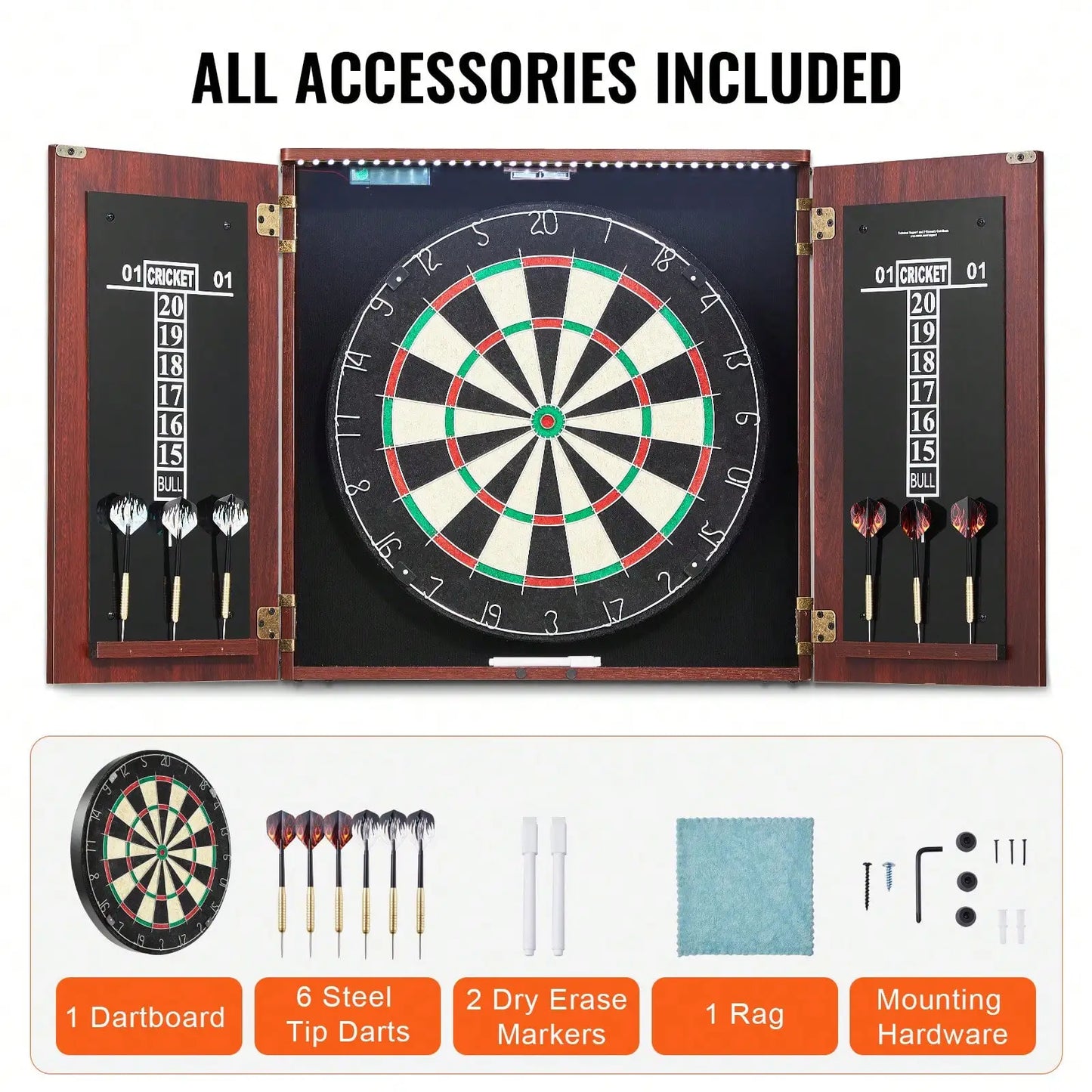 Dartboard And Cabinet Set, Ready-To-Play Bundle Official Size Dartboard Cabinet, Steel Tip Dart Hideaway Cabinet, F - Image 6