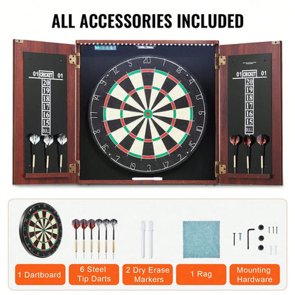 Dartboard And Cabinet Set, Ready-To-Play Bundle Official Size Dartboard Cabinet, Steel Tip Dart Hideaway Cabinet, F - Image 6