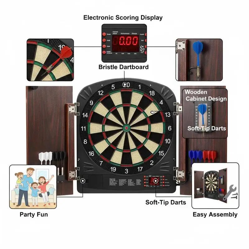 Dartboard and cabinet set Home Dart Board Center, 34.3 cm dartboard, stowable dart cabinet with electronic scoring - Image 5
