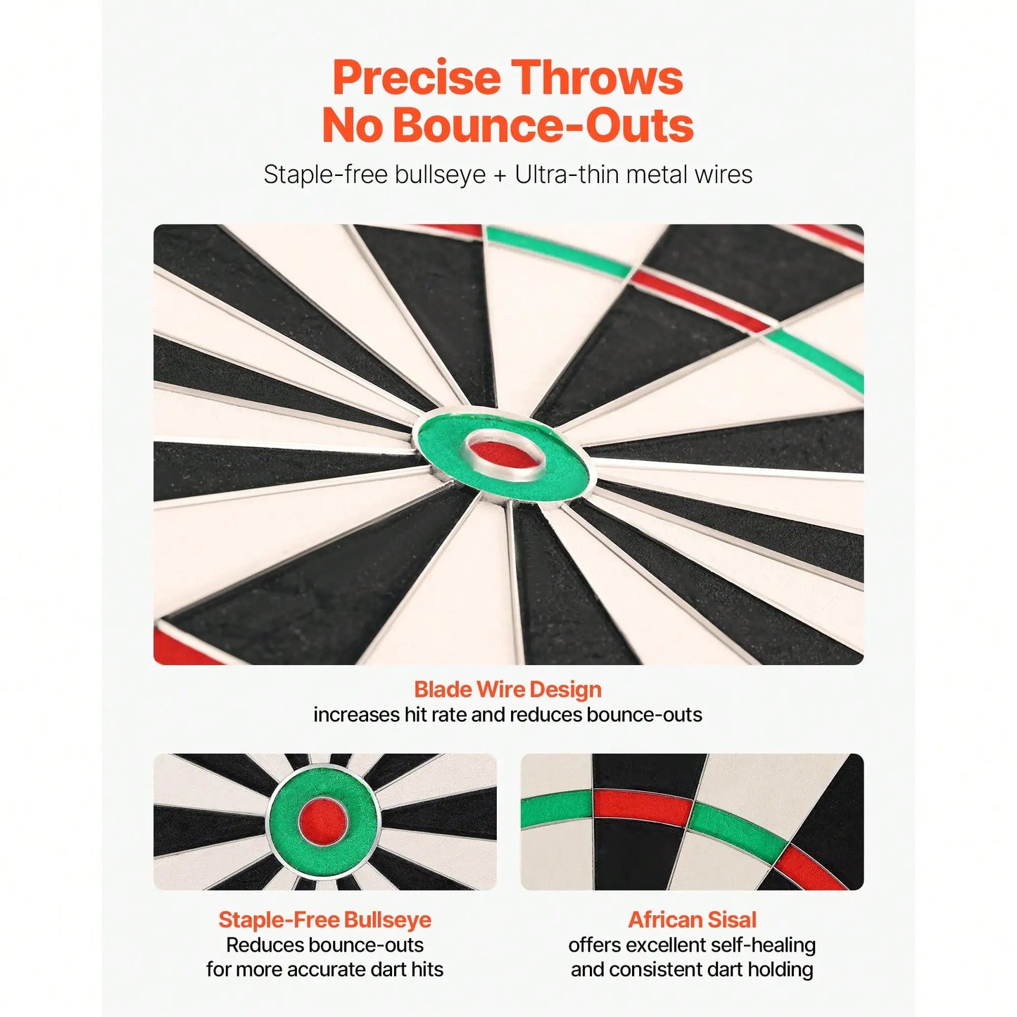 Dart Board, High-Grade Self-Healing Sisal Fiber Dartboard With Staple-Free Bullseye, Blade Wire & Rotating Number R - Image 3