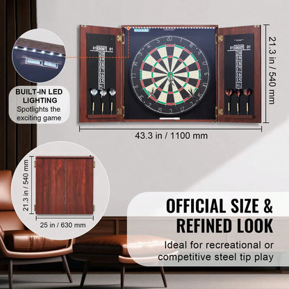 Dartboard And Cabinet Set, Ready-To-Play Bundle Official Size Dartboard Cabinet, Steel Tip Dart Hideaway Cabinet, F - Image 2