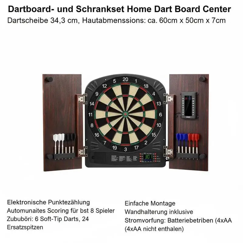 Dartboard and cabinet set Home Dart Board Center, 34.3 cm dartboard, stowable dart cabinet with electronic scoring - Image 4