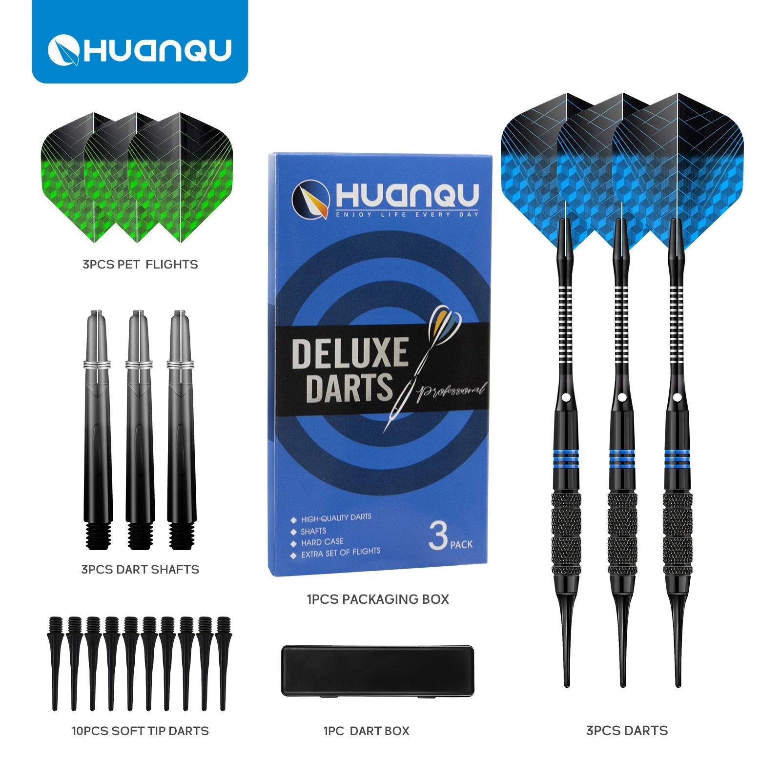 Huanqu Professional 16g Iron Dart Set, Safe Soft-Tipped Darts, Comes with Blue and Green Dart Wings, Includes Extra - Image 2